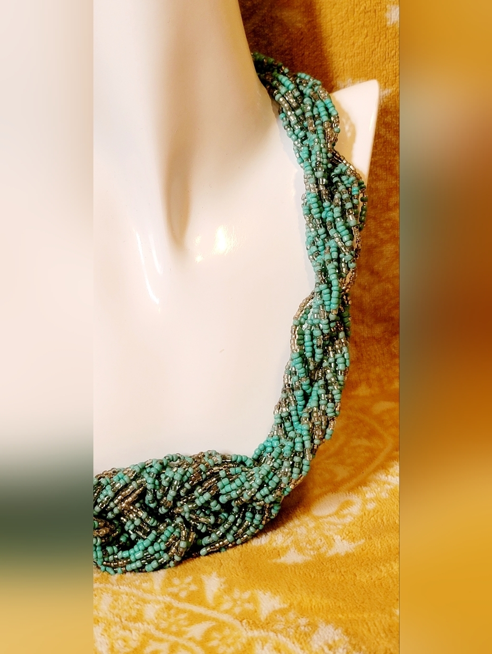 Vintage Hand Beaded Knot Chunky Silver And Turquoise Bib Multi Strand Necklace - Picture 3 of 6